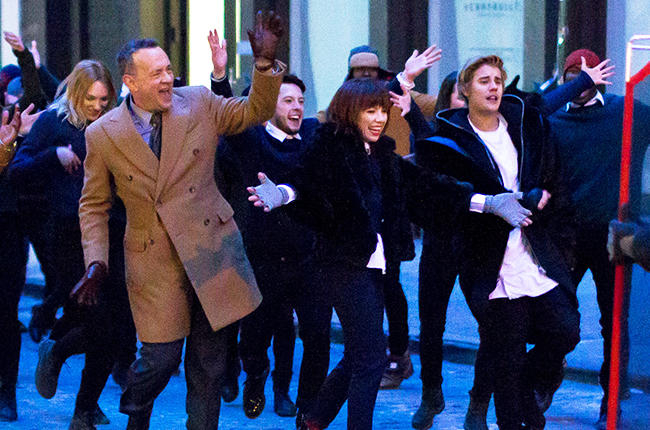 Justin Bieber and Tom Hanks film a music video in Soho, NY
