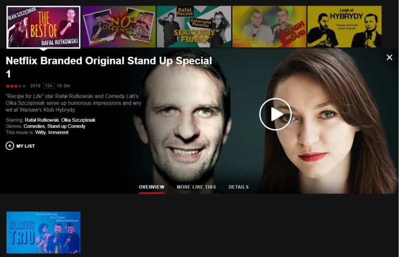 Netflix - polski stand up, zrzut z ekranu