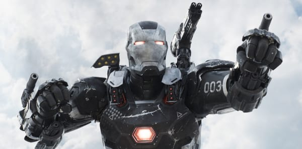 War Machine i inni bohaterowie na grafice promującej film Avengers: Wojna bez granic