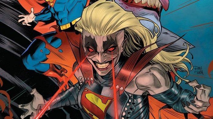 Komiksowa Supergirl jako pełna furii antagonistka. Twarz jak u Jokera