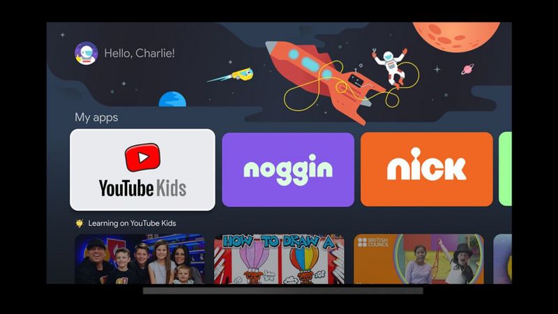 Google TV - konto dla dzieci. Główny interfejs