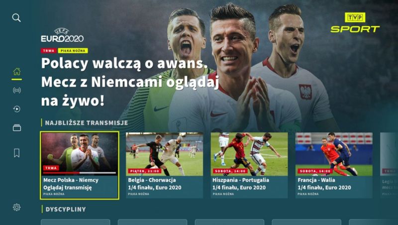 Aplikacja TVP Sport dostępna na telewizorach Samsunga. Pozwoli obejrzeć mecze EURO 2020