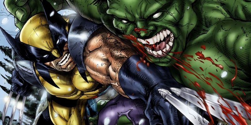 Marvel - Hulk przebija Wolverine'a jego własnymi szponami. Najpierw oderwał rękę Logana