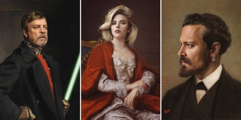 Znani aktorzy i inne sławy na klasycznych portretach. Zjawiskowa Johansson i obrazy jak wehikuł czasu