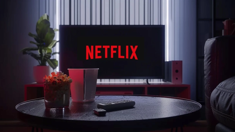 Telewizor z logiem Netfixa - ilustracja wygenerowana przez sztuczną inteligencję