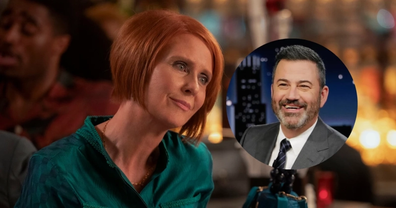 Cynthia Nixon i Jimmy Kimmel na planie filmowym