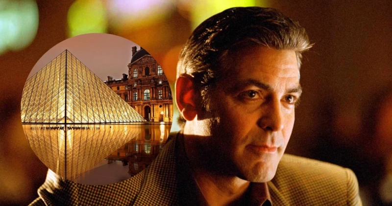 George Clooney w filmie Ocean's 11 i zdjęcie Luwru w Paryżu