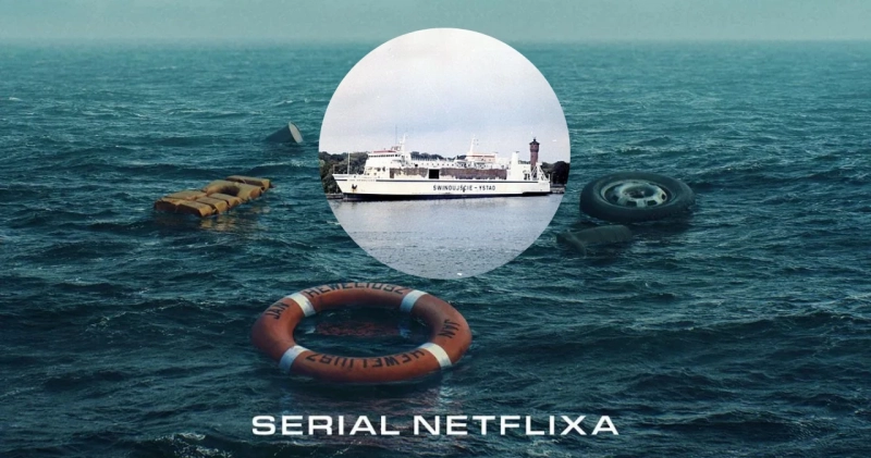 Zdjęcie promu Heweliusz i grafika promująca serial Netflixa