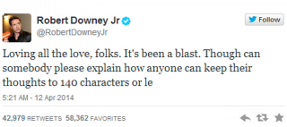 Robert Downey Jr. tweet too short message