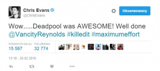 Chris Evans - wpis z Twittera
