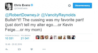 Chris Evans - wpis z Twittera