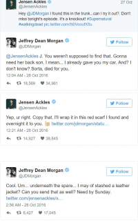 Wymiana zdań pomiędzy Jensenem Acklesem i Jeffrey'em Deanem Morganem