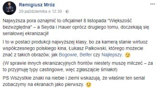 Wpis Remigiusza Mroza na FB