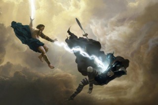 W trakcie sceny retrospekcji ukazującej walkę z Steppenwolfem pojawiają się trzej greccy bogowie: Ares, Zeus i Artemida - to Zeus za pomocą swojego pioruna zapobiega połączeniu się Mother Boxes w Jedność