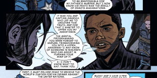 Czarna Pantera przeprasza Zimowego Żołnierza za obwinianie go o śmierć ojca; podziękuje także mu i Capowi za pomoc w zdemaskowaniu prawdziwej roli Barona Zemo w zabójstwie; obieca także Bucky'emu pomoc w wyswobodzeniu jego umysłu spod kontroli programu Hydry