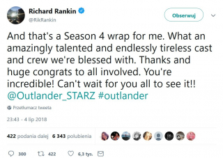 Outlander - koniec zdjęć do 4. sezonu