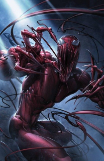 Carnage (komiksowy debiut - 1992) - jego pierwszym gospodarzem był maniakalny zabójca Cletus Kasady, z którym Eddie Brock dzielił celę; potrafi dowolnie zmieniać swój kształt, wspinać się po ścianach i tworzyć pajęczyny z własnej materii; czasami w komiksach podłączał się do mózgu wroga tak, aby wpływać na jego psychikę