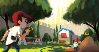 24. Dzieciak rządzi i spojrzenie na jego domek w ogrodzie, który w rzeczywistości pewnie miał być profesjonalnym biurem.