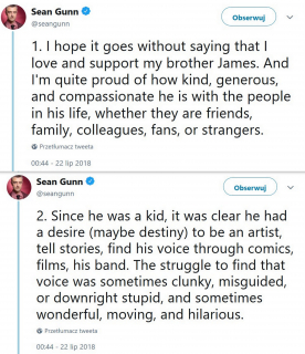 Sean Gunn w obronie Jamesa Gunna - tweet
