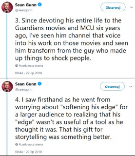 Sean Gunn w obronie Jamesa Gunna - tweet