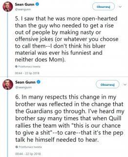 Sean Gunn w obronie Jamesa Gunna - tweet