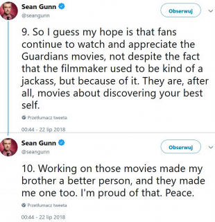 Sean Gunn w obronie Jamesa Gunna - tweet