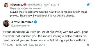 Armie Hammer po śmierci Stana Lee - krytyka