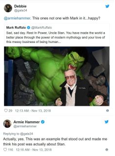 Armie Hammer po śmierci Stana Lee - krytyka