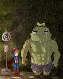 Hulk jako postać z anime "Mój sąsiad Totoro"