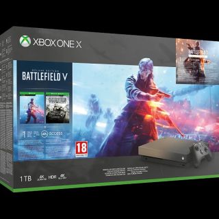 Konsola Xbox One X z dyskiem twardym 1TB w Edycji Specjalnej Gold Rush i grami Battlefield V, Battlefield 1 i Battlefield 1943 – 1699 zł