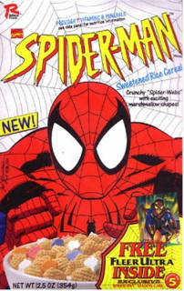 W 1995 roku na amerykańskim rynku pojawiły się płatki śniadaniowe "Spidey O's" - Peter Parker równiez mówi o tym, że został "twarzą na opakowaniu płatków śniadaniowych"
