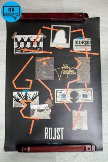 Plakat serialu Rojst inspirowany polską szkołą plakatu z podpisem Andrzeja Seweryna