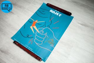 Plakat serialu Rojst inspirowany polską szkołą plakatu z podpisem Andrzeja Seweryna