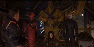 Strażnicy Galaktyki vol. 2 - scena #1; oryginalni Strażnicy Galaktyki gromadzą się razem