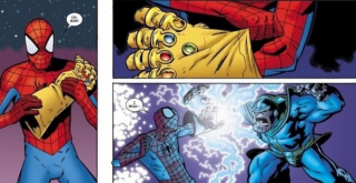 Spider-Man (komiks „Avengers: Infinity Gauntlet”) – Pajączek po założeniu artefaktu zażyczył sobie stworzenie takiej rzeczywistości, w której Thanos nigdy nie miał Rękawicy na sobie. 