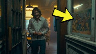 W pracy Arthura, klubie o nazwie HaHa’s, znajduje się obraz będący intrygującą metaforą filmu – przedstawia on błazna walczącego ze stadem lwów. 