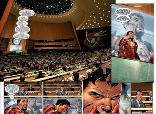 W komiksach Tony Stark wielokrotnie próbował swoich sił w polityce – dość powiedzieć, że w jednym z rządów amerykańskich został nawet sekretarzem obrony. Początkowo radził sobie w tej roli naprawdę dobrze, naciskając na zwiększanie potencjału technologicznego armii. Później jednak, zmanipulowany przez Scarlet Witch, pojawił się kompletnie pijany na sesji ONZ, wdając się w kłótnię z ambasadorem Latverii.   