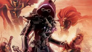 10. Infinity Wars (2018): Ta wielopoziomowa wojna rozpoczyna się od naprawdę mocnego uderzenia: Gamora zabija Thanosa, by później dążyć do przejęcia wszystkich Kamieni Nieskończoności. Fabuła brzmi znajomo, jednak na czytelników czeka wiele rozmaitych smaczków, wśród nich połączenia postaci w osobach Iron Hammera czy Ghost Pantery.  