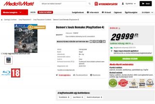 Demon's Souls Remake na PS4 w ofercie węgierskiego MediaMarkt
