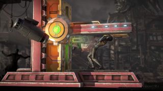 To zdecydowanie jedno z najbardziej szalonych Fatality w długiej historii cyklu. Triborg przemienia się tu w istną maszynę śmierci, która bezbronnego już przeciwnika przebija, kroi, miażdży i przerabia na mięsną kostkę. 