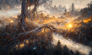 Szkic Mrocznej Puszczy przerobiony przez sztuczną inteligencję