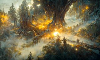 Szkic Mrocznej Puszczy przerobiony przez sztuczną inteligencję