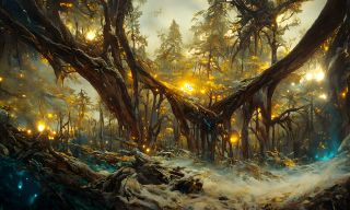 Szkic Mrocznej Puszczy przerobiony przez sztuczną inteligencję