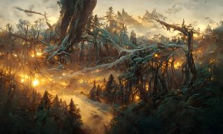 Szkic Mrocznej Puszczy przerobiony przez sztuczną inteligencję