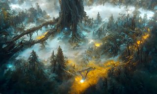 Szkic Mrocznej Puszczy przerobiony przez sztuczną inteligencję