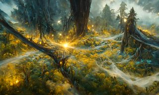 Szkic Mrocznej Puszczy przerobiony przez sztuczną inteligencję