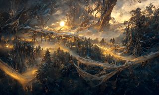 Szkic Mrocznej Puszczy przerobiony przez sztuczną inteligencję