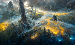 Szkic Mrocznej Puszczy przerobiony przez sztuczną inteligencję