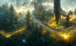 Szkic Mrocznej Puszczy przerobiony przez sztuczną inteligencję