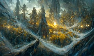 Szkic Mrocznej Puszczy przerobiony przez sztuczną inteligencję